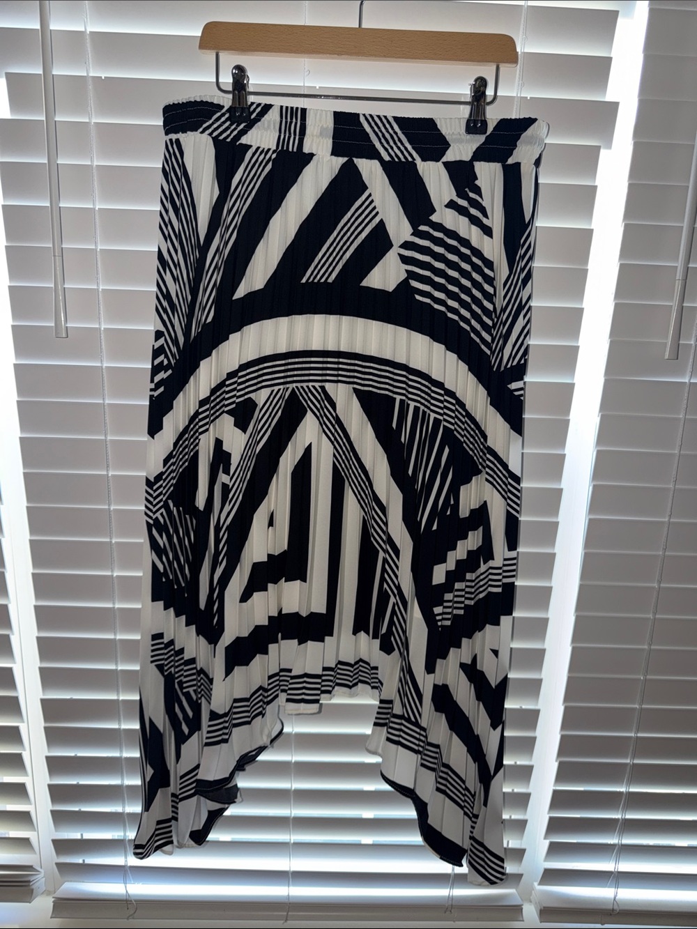 Karl Lagerfeld Black & White Pleated Asymmetrical Midi Skirt